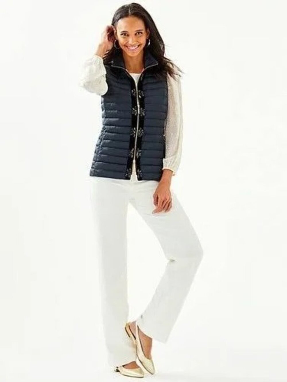 Lilly Pulitzer Women's NOELLA Quilted Satin Puffer Vest in Onyx Black